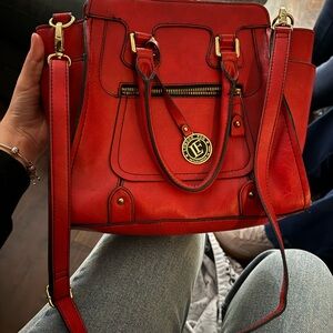 London Fog Red Shoulder Tote with Gold Hardware